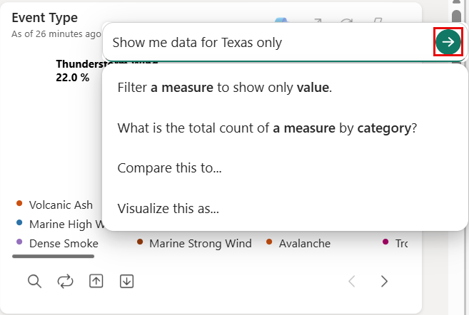 Captura de pantalla de un elemento del panel que muestra el mensaje expandido de exploración de datos de Copilot.