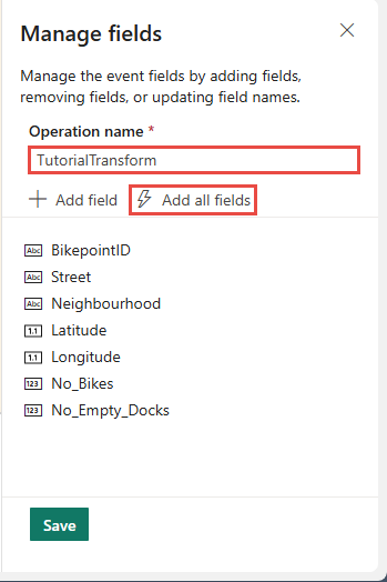 Captura de pantalla con el botón Agregar todos los campos seleccionado
