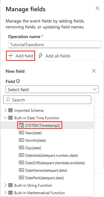 Captura de pantalla con una función integrada seleccionada