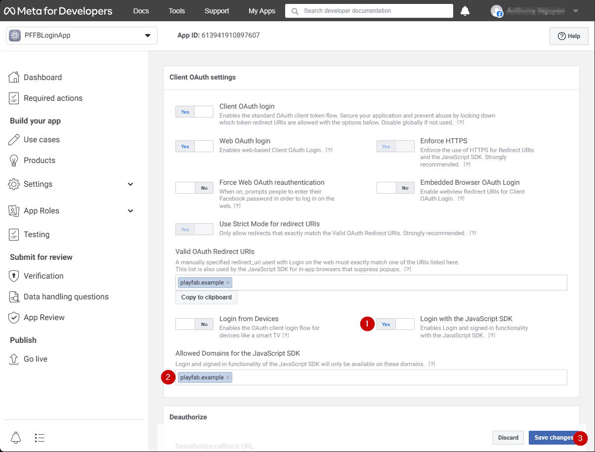 Facebook set OAuth redirect URI