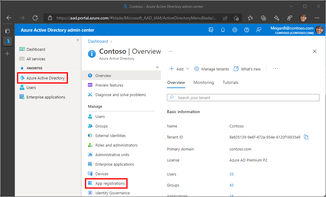 Captura de pantalla de la hoja Azure Active Directory en el Centro de administración de Azure Active Directory