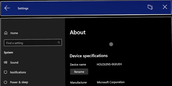 Captura de pantalla de la página Acerca de en la aplicación Configuración que muestra el botón Cambiar nombre.