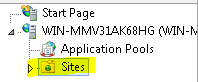 Captura de pantalla del árbol de navegación I S Manager. La opción Sitios está resaltada.