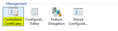 Captura de pantalla de los iconos de administración. El icono Certificados centralizados está resaltado.