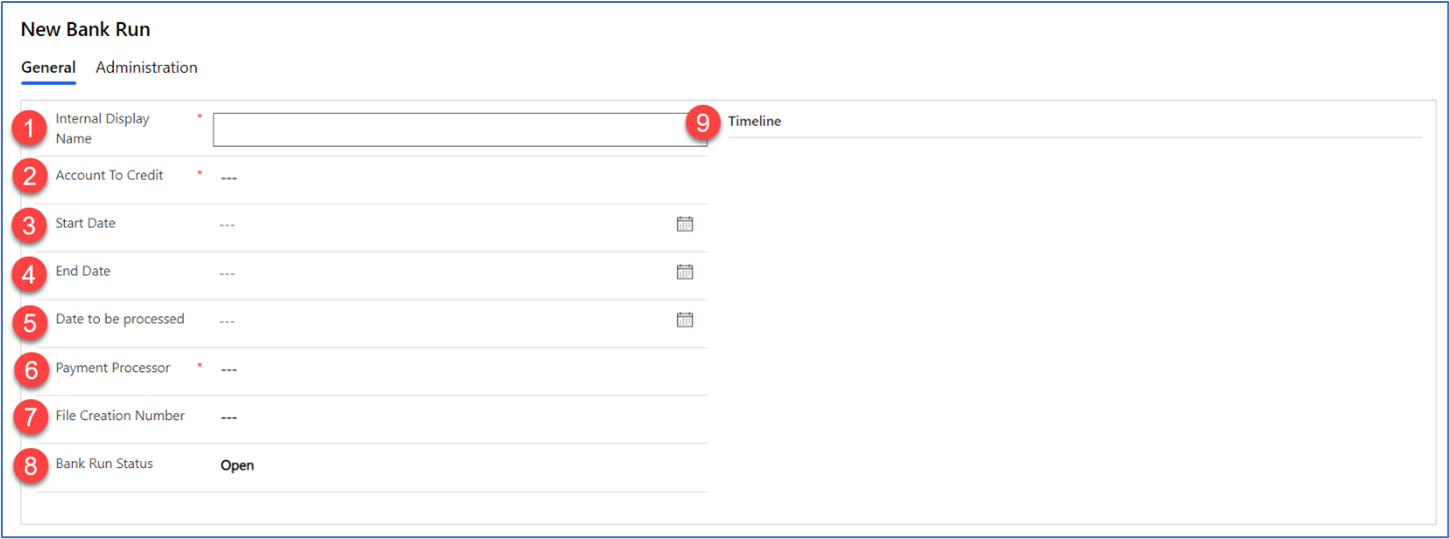 Complete the fields for the New Bank Run Complete the fields for the New Bank Run.