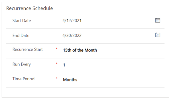 Complete the Recurrence Schedule. Complete the Recurrence Schedule.