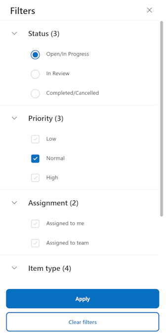 La captura de pantalla muestra los filtros aplicados en la lista de tareas pendientes.