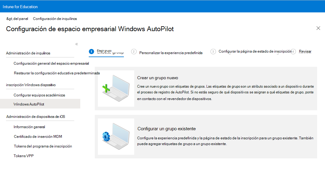 Imagen de ejemplo de la experiencia guiada de Windows Autopilot que muestra la página 