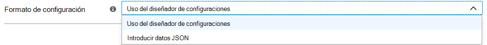 Captura de pantalla de las opciones de formato de configuración