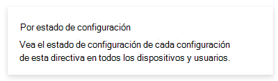 Recorte de pantalla que muestra el informe de estado por configuración en Microsoft&nbsp;Intune y el Centro de administración de Intune.