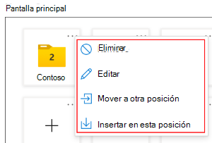 Captura de pantalla que muestra cómo mover las aplicaciones y carpetas a diferentes ubicaciones de dispositivos dedicados de Android Enterprise que se ejecutan en modo de varias aplicaciones en Microsoft Intune.