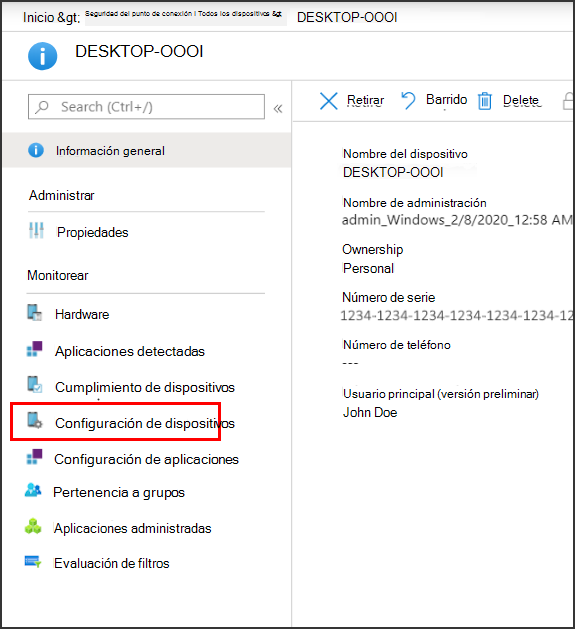 Ver detalles de la directiva de seguridad de punto de conexión