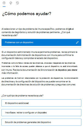 Captura de pantalla que muestra las opciones de escenarios filtrados en el centro de administración de Intune.