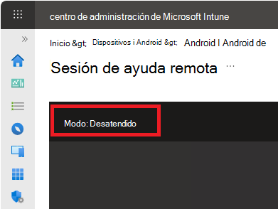 Captura de pantalla de una sesión de Ayuda remota desatendida en Android