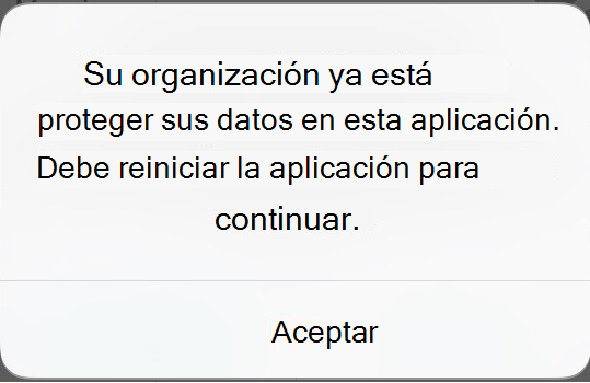 Captura de pantalla del mensaje en pantalla recibido sobre la aplicación protegida.