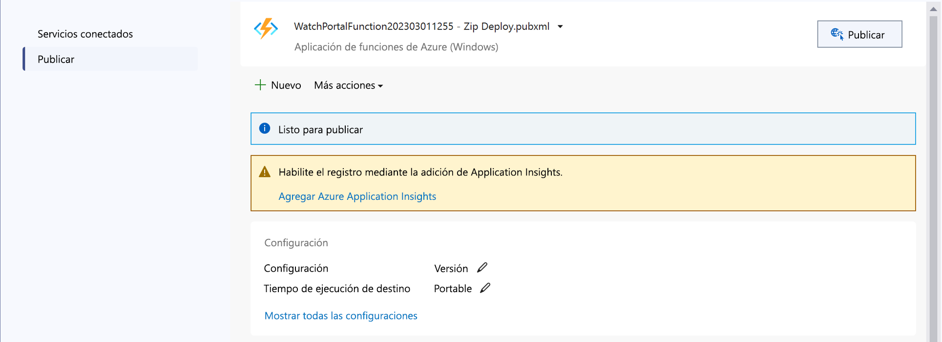 Captura de pantalla de Visual Studio con Finalizar resaltado.