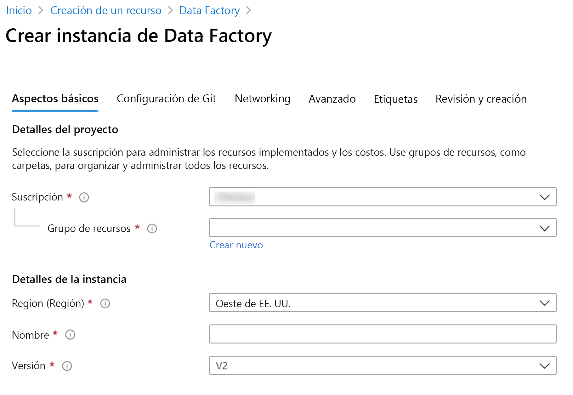Creating an Azure Data Factory Instance