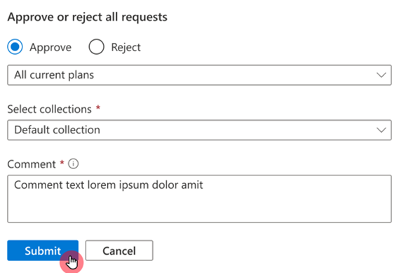 Captura de pantalla que muestra las opciones aprobar y rechazar.