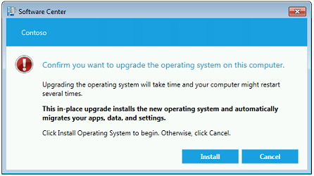 Aviso del Centro de software para confirmar que desea actualizar el sistema operativo en este equipo.