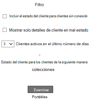 Icono de filtro en el panel de estado de cliente.