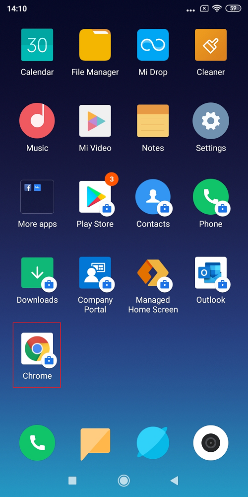 Google Chrome administrado con el icono de cartera