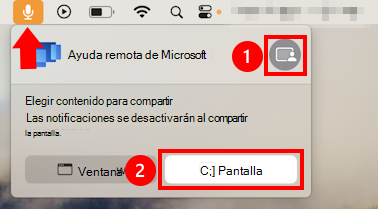 Captura de pantalla del cuadro de diálogo de uso compartido de micrófonos macOS para permitir el uso compartido de pantalla para la Ayuda remota de Microsoft