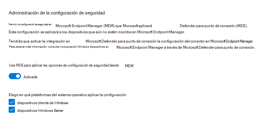 Habilite Microsoft Defender para punto de conexión administración de valores en el Microsoft 365 Defender portal.
