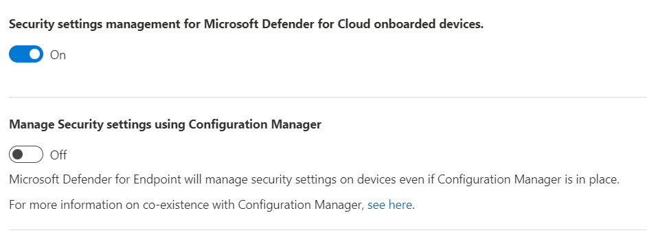 Configure el modo piloto para la administración de la configuración del punto de conexión en el portal de Microsoft 365 Defender.