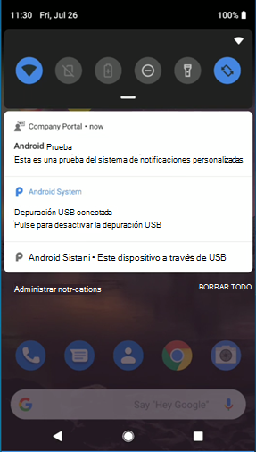 Notificación de prueba de Android
