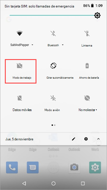 Captura de pantalla del icono del modo de trabajo inactivo en la configuración rápida de Nexus 5X.