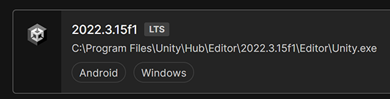 Captura de pantalla de la versión necesaria de Unity.