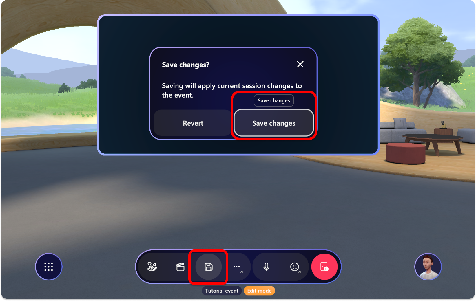Captura de pantalla de la aplicación Mesh que muestra el cuadro de diálogo Guardar cambios después de personalizar.