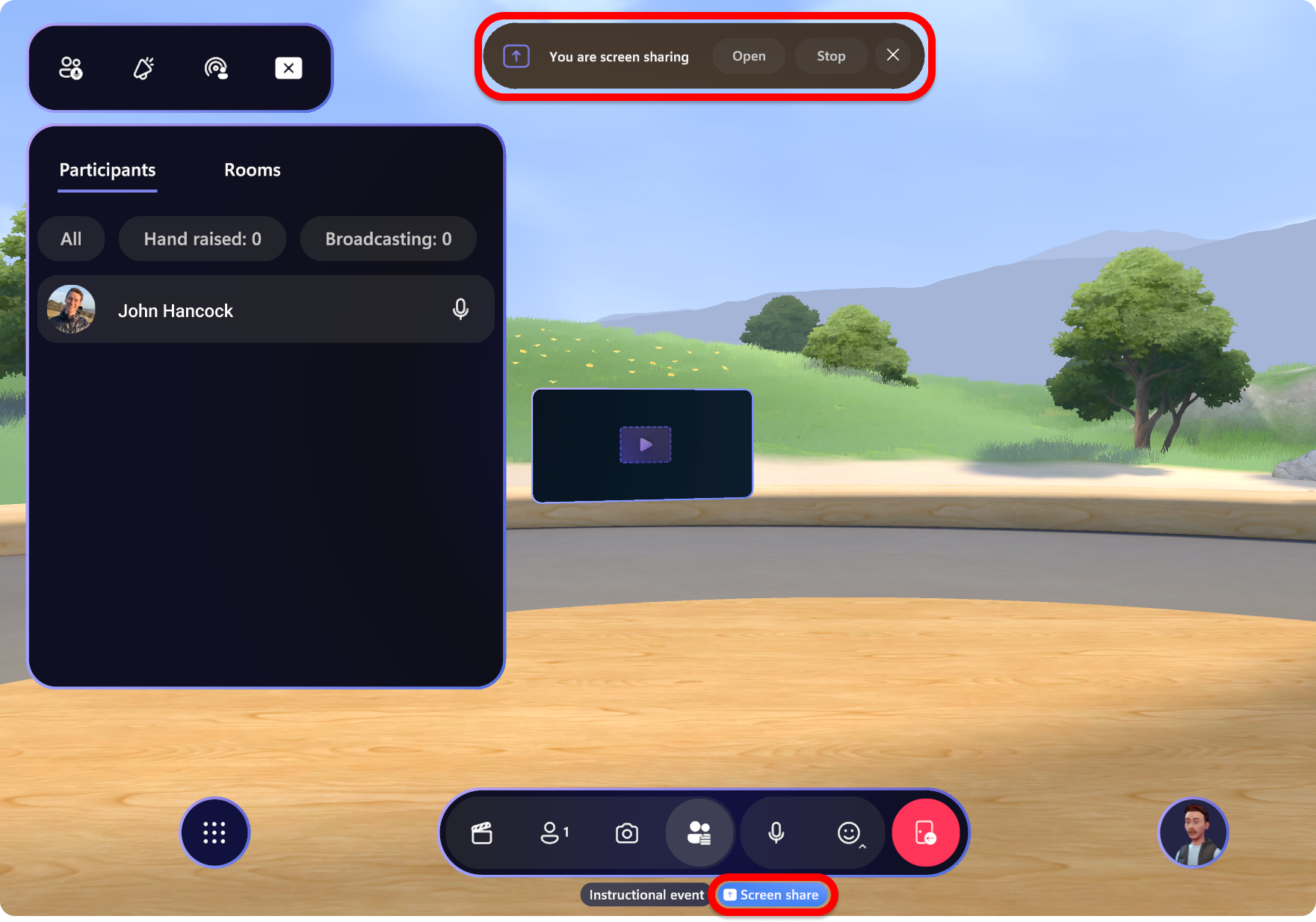 Captura de pantalla de la aplicación Mesh que muestra alertas para el recurso compartido de pantalla.
