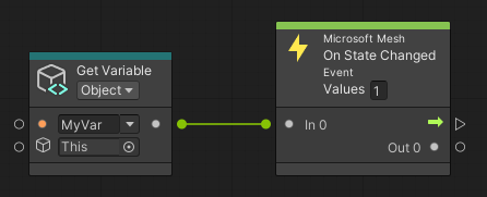 En el nodo de evento State Changed que se conecta a un nodo Get Variable