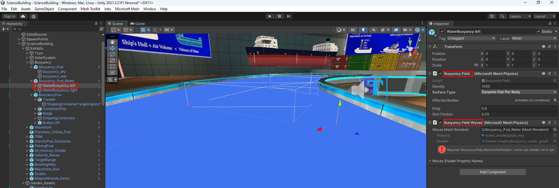 Captura de pantalla de la exposición masa y flotabilidad que utiliza los componentes campo de flotabilidad y ondas de campo de flotación.