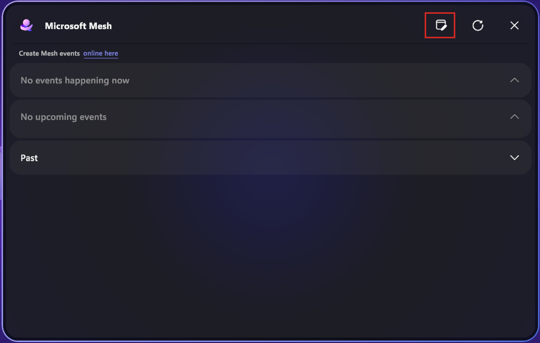 Captura de pantalla de la aplicación Mesh con el botón Administrar plantillas de eventos resaltado.