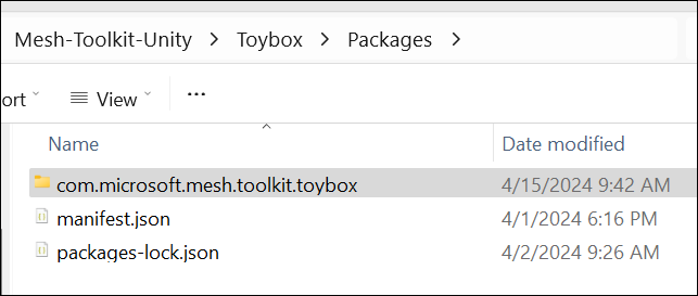 Captura de pantalla del paquete toybox en Explorador de archivos.