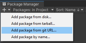 Captura de pantalla de la opción de menú Agregar paquete desde GitHub.