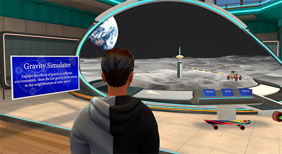 Captura de pantalla de la exposición del simulador de gravedad.
