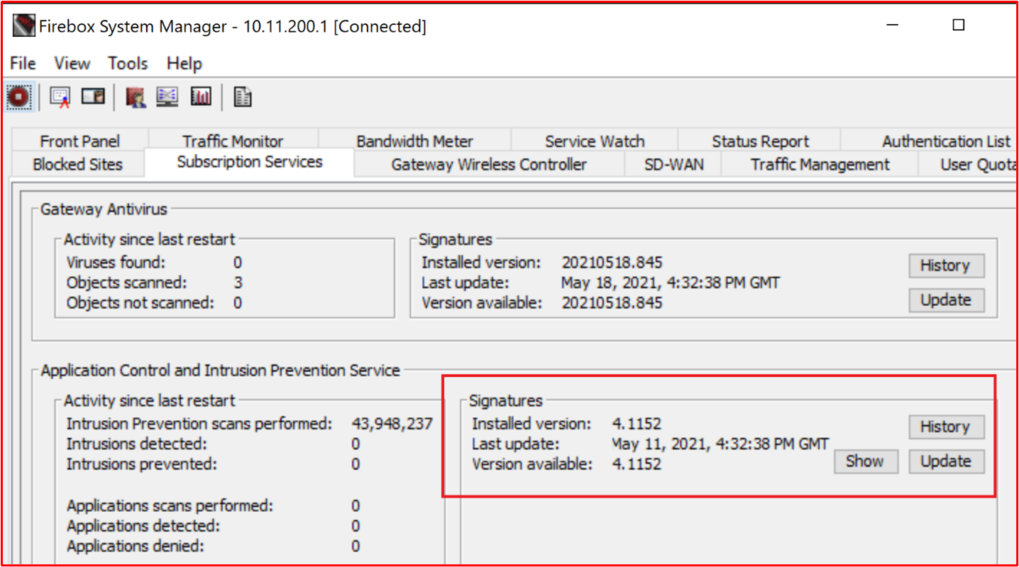 Captura de pantalla que muestra que la versión más reciente de IDPS está instalada