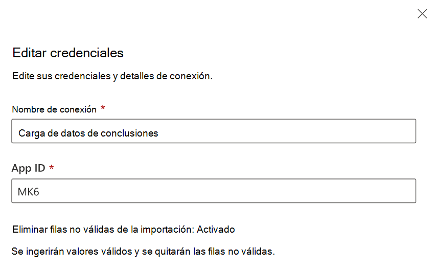 Captura de pantalla que muestra cómo editar las credenciales.