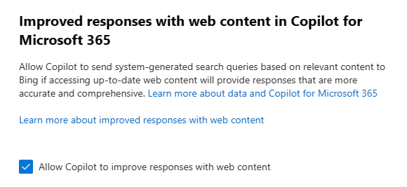 Captura de pantalla que muestra la opción para permitir que Copilot acceda al contenido web.