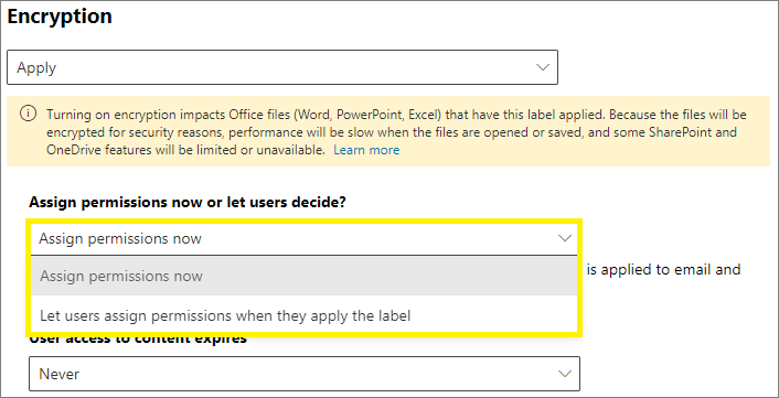 Opciones para seleccionar permisos definidos por el administrador o permisos definidos por el usuario.
