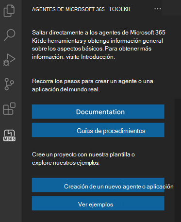 Captura de pantalla del botón Crear un nuevo agente o aplicación en la barra de aplicaciones de Microsoft 365 Agents Toolkit