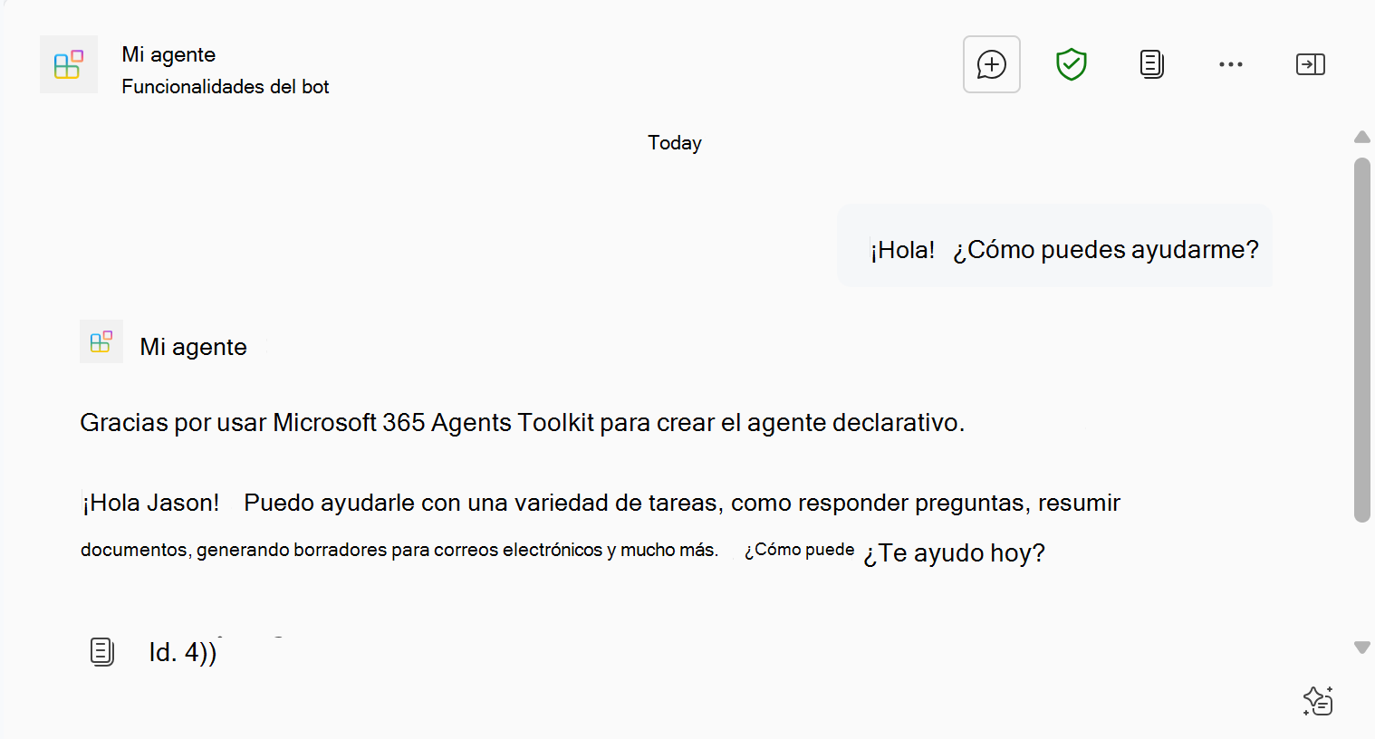 Captura de pantalla que muestra la respuesta del agente declarativo en Microsoft 365 Copilot.