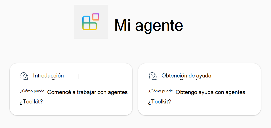 Captura de pantalla que muestra los inicios de conversación del agente declarativo en Microsoft 365 Copilot