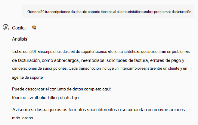 Tabla de chats sintéticos de soporte técnico al cliente.