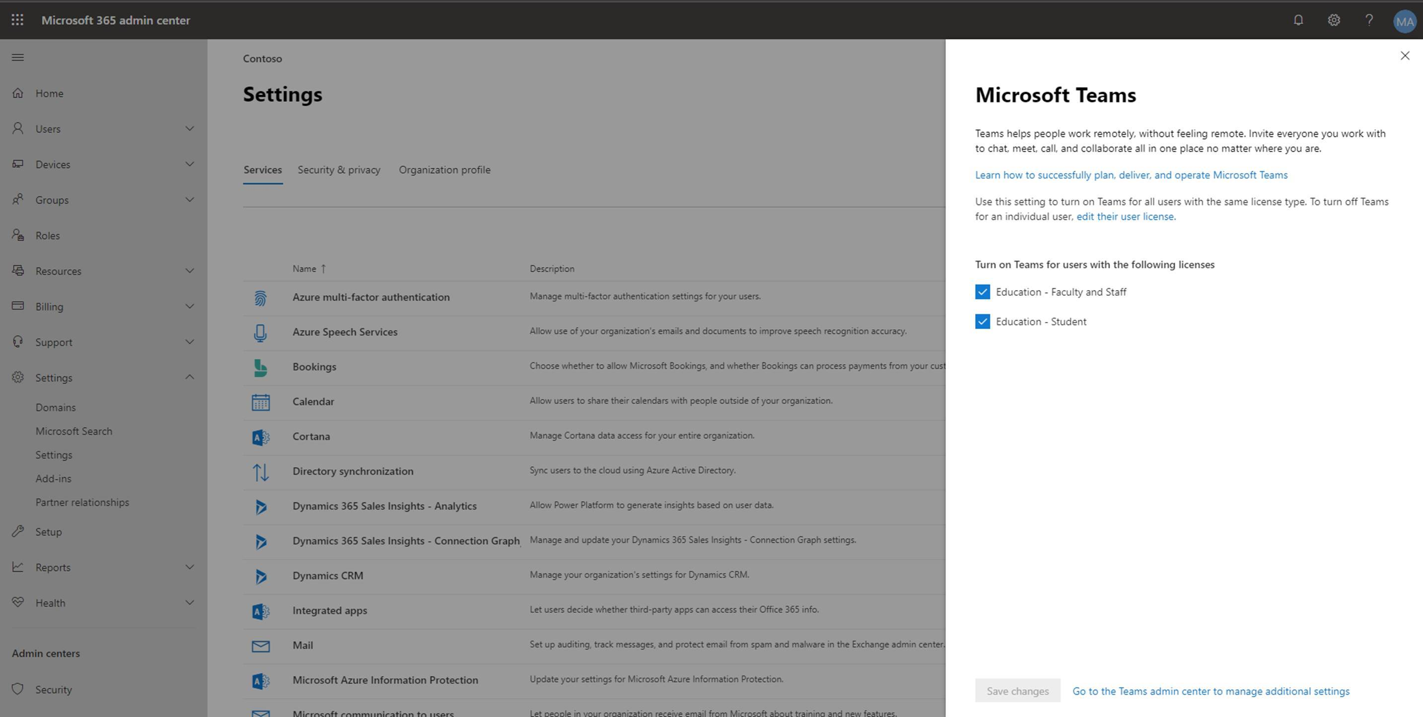 Seleccione la licencia de Microsoft Teams que desea configurar.
