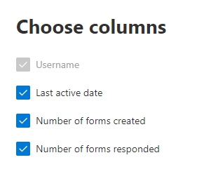 Informe de actividad de formularios: elija columnas.