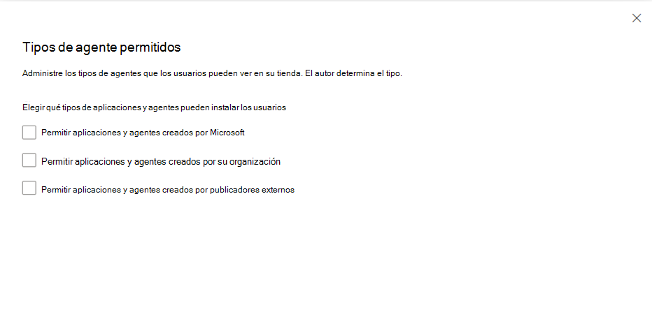 Captura de pantalla de tipos de agente permitidos.